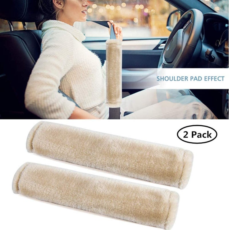 MOONET 2 Packs Car Seatbelt Covers Shoulder Pad for More Comfortable Driving, Universal Seat Belt Cover for Handbag Camera Backpack Straps, Soft Faux Sheepskin Wool Seat Belt Cushion (Beige) - Image 4